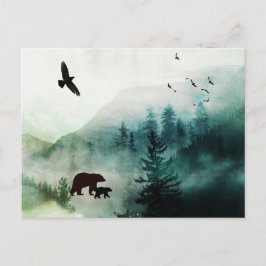 Postal Paisaje montañoso osos pájaros bosque