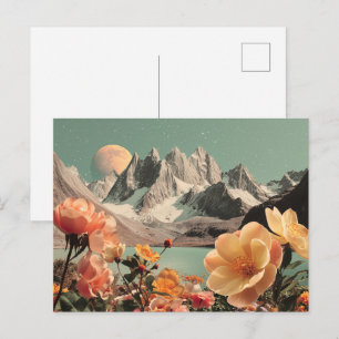 Postal Paisaje Montañoso Surrealista Con Flores en Flor