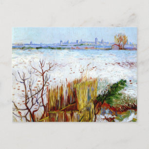 Postal Paisaje nevado con arles en segundo plano