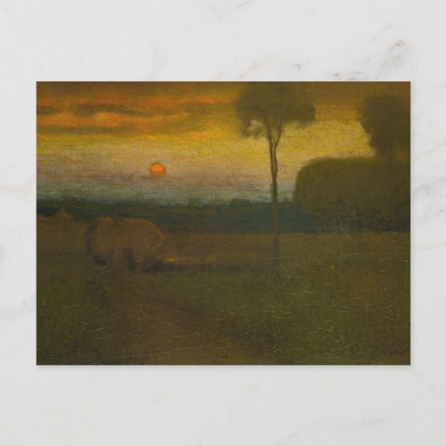Postal Paisaje nocturno de George Inness (1889) (Anverso)