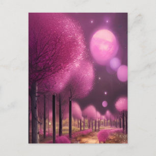 Postal Paisaje nocturno rosado de ensueño