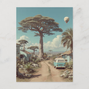 Postal Paisaje onírico de Baobab con furgoneta camper vin