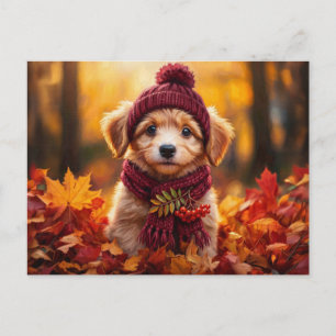 Postal Paisaje Otoñal Acogedor de Perrito Cottagecore Rús