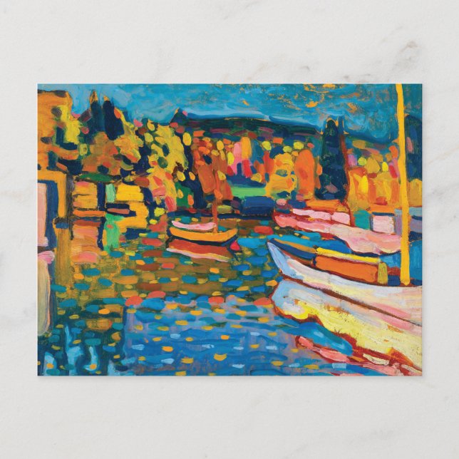 Postal Paisaje otoñal con barcos de Wassily Kandinsky (Anverso)