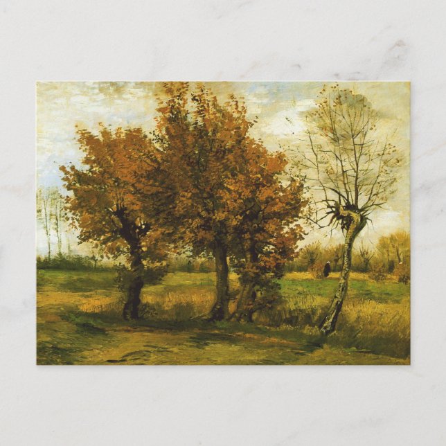 Postal Paisaje otoñal Cuatro Árboles Van Gogh Bella Artes (Anverso)