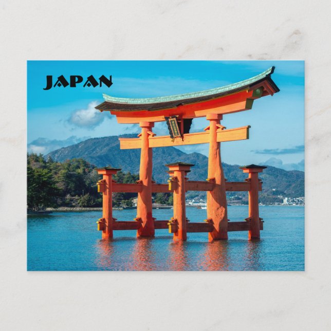 Postal Paisaje panorámico con la puerta Torii japonesa (Anverso)