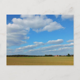 Postal paisaje pintado con campo, cielo en verano