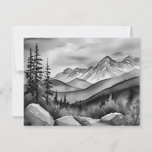 Postal Paisaje pintado en blanco y negro de las montañas