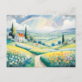 Postal Paisaje primaveral con arcoiris sobre colinas ital