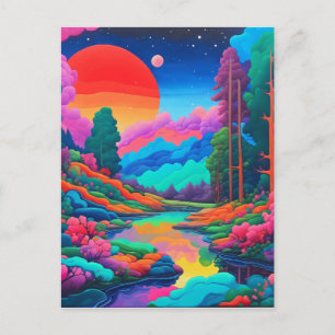 Postal paisaje psicodélico arte rosa verde