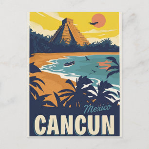 Postal Paisaje Retro Vintage de Viaje a Cancun México Pla