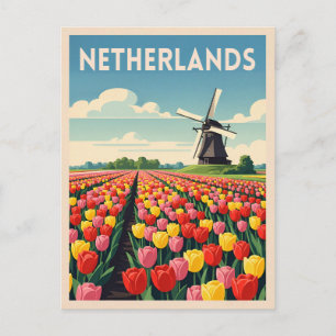 Postal Paisaje Retro Vintage Holanda Tulips