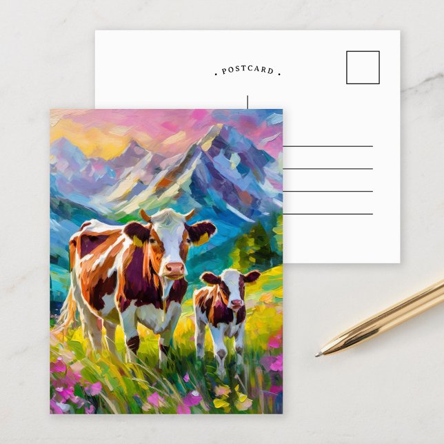 Postal Paisaje rural vibrante con vacas (Subido por el creador)
