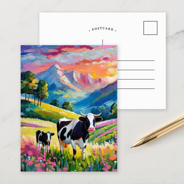 Postal Paisaje rural vibrante con vacas (Subido por el creador)