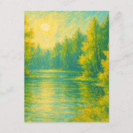 Postal Paisaje soleado junto al lago - Estilo de pintura