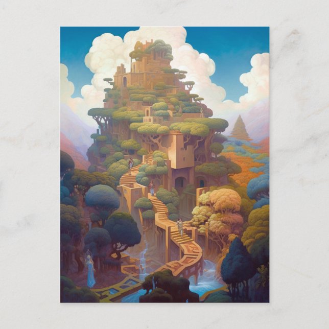 Postal Paisaje surrealista Castillo Fantasy Art (Anverso)