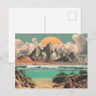 Postal Paisaje surrealista del océano y las montañas con