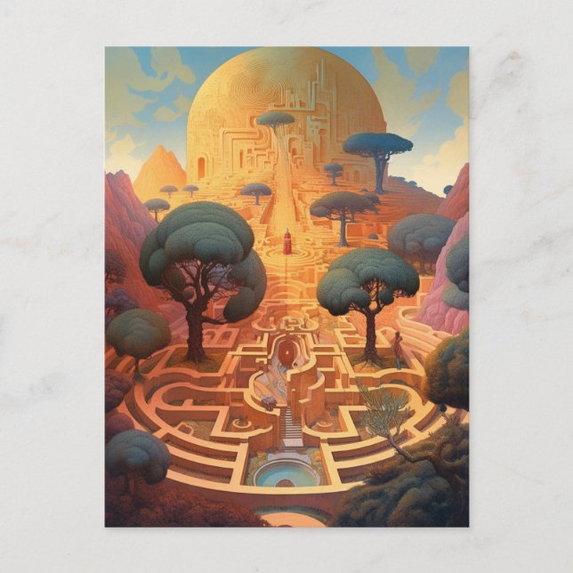 Postal Paisaje surrealista Maze Fantasy Art (Anverso)