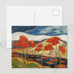 Postal Paisaje Surrealista Modernista con Amapolas Rojas 