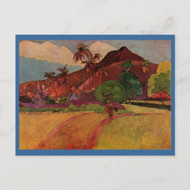 Postal Paisaje tahitiano de Paul Gauguin (1893) (Anverso)