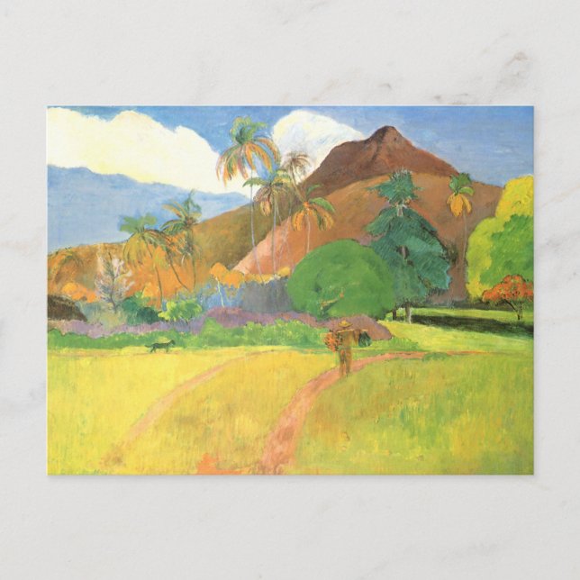 Postal Paisaje tahitiano, montañas Tahiti, Paul Gauguin (Anverso)