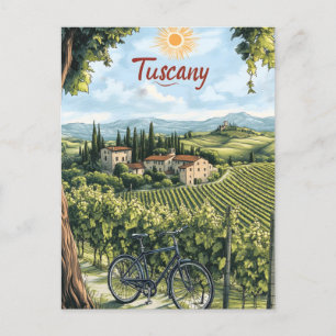 Postal Paisaje toscano con viñedos y bicicleta