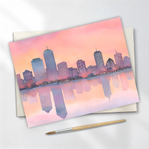 Postal Paisaje urbano al atardecer pastel Acuarela de s