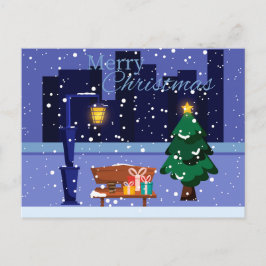 Postal Paisaje urbano con lámpara de calle, árbol y gif