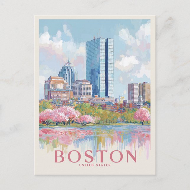 Postal Paisaje urbano de Boston vintage (Anverso)