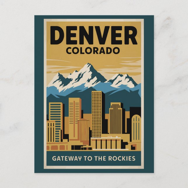 Postal Paisaje urbano de Denver Colorado Arte de viaje Vi (Anverso)