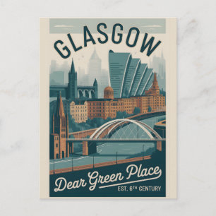 Postal Paisaje urbano de Glasgow Escocia con estilo retro