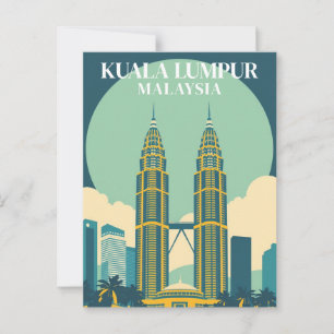 Postal Paisaje urbano de las Torres Retro de Kuala Lumpur