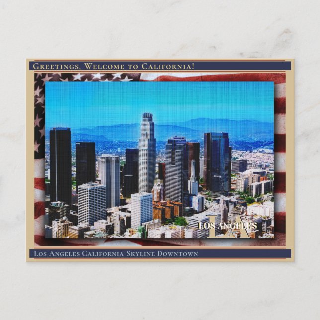 Postal Paisaje urbano de Los Ángeles California Lino y ba (Anverso)