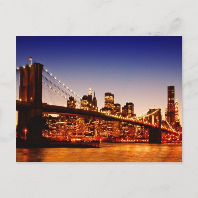 Postal Paisaje urbano de Nueva York con el puente sobre (Anverso)