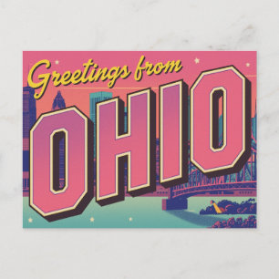 Postal Paisaje urbano de Ohio al estilo Pop Art