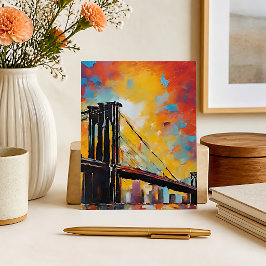 Postal Paisaje urbano del puente de Brooklyn al atardecer