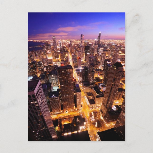 Postal Paisaje urbano en la noche de Chicago (Anverso)