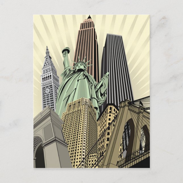 Postal Paisaje urbano estilizado estupendo NYC (Anverso)