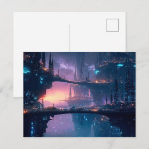 Postal Paisaje urbano futurista al anochecer