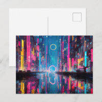 Paisaje urbano futurista vibrante de neón nocturno