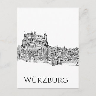 Postal Paisaje urbano minimalista de Würzburg, Baviera, a