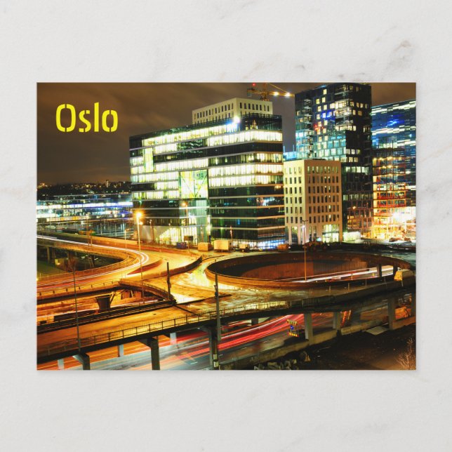 Postal Paisaje urbano nocturno en Oslo, Noruega (Anverso)