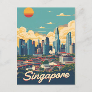 Postal Paisaje urbano retro de la ciudad de Singapur