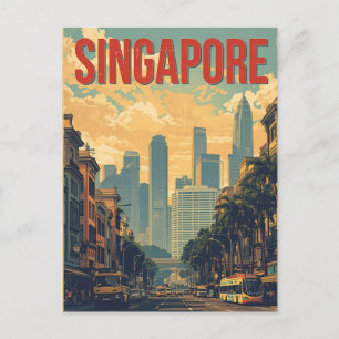 Postal Paisaje urbano retro de la ciudad de Singapur