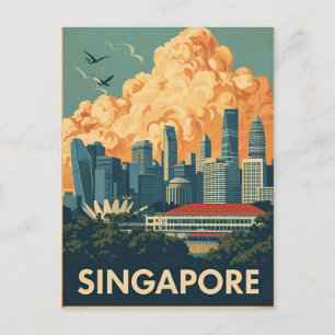 Postal Paisaje urbano retro de la ciudad de Singapur