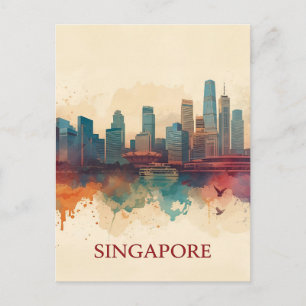 Postal Paisaje urbano retro de la ciudad de Singapur