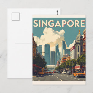 Postal Paisaje urbano retro de la ciudad de Singapur
