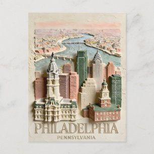 Postal Paisaje Urbano Texturizado Moderno de Filadelfia
