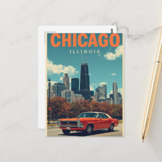 Postal Paisaje urbano vintage de Chicago Illinois Viaje R