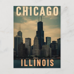 Postal Paisaje urbano vintage de la ciudad de Chicago Ill